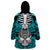 Personalised Polynesia Skull Wearable Blanket Hoodie With Boars Tusk Aqua Arty Vibe - Wonder Print Shop