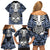 Personalised Polynesia Skull Family Matching Off Shoulder Short Dress and Hawaiian Shirt With Boars Tusk Blue Arty Vibe LT9 - Wonder Print Shop