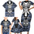 Personalised Polynesia Skull Family Matching Short Sleeve Bodycon Dress and Hawaiian Shirt With Boars Tusk Blue Arty Vibe - Wonder Print Shop