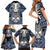 Personalised Polynesia Skull Family Matching Short Sleeve Bodycon Dress and Hawaiian Shirt With Boars Tusk Blue Arty Vibe - Wonder Print Shop