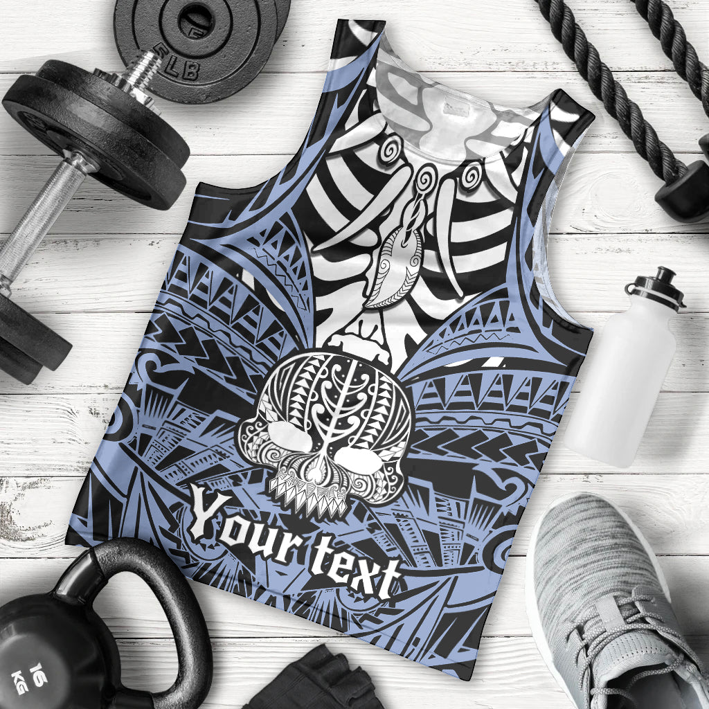 Personalised Polynesia Skull Men Tank Top With Boars Tusk Blue Arty Vibe - Wonder Print Shop