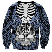 Unisex blue skull sweatshirt with boar tusk tribal graphic front