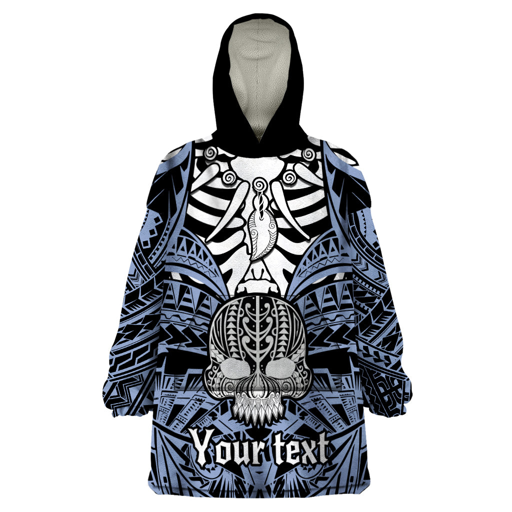 Personalised Polynesia Skull Wearable Blanket Hoodie With Boars Tusk Blue Arty Vibe - Wonder Print Shop