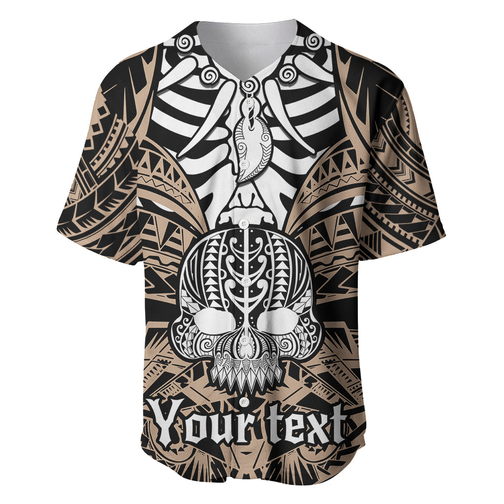 Personalised Polynesia Skull Baseball Jersey With Boars Tusk Gold Arty Vibe LT9 - Wonder Print Shop