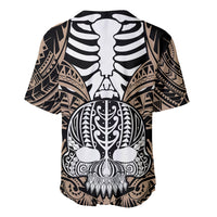 Back view black and gold skull graphic baseball jersey with short sleeves