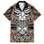 Personalised Polynesia Skull Family Matching Off Shoulder Long Sleeve Dress and Hawaiian Shirt With Boars Tusk Gold Arty Vibe - Wonder Print Shop