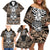 Personalised Polynesia Skull Family Matching Off Shoulder Short Dress and Hawaiian Shirt With Boars Tusk Gold Arty Vibe LT9 - Wonder Print Shop