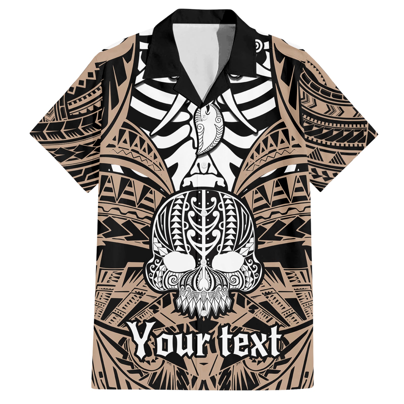 Personalised Polynesia Skull Hawaiian Shirt With Boars Tusk Gold Arty Vibe - Wonder Print Shop