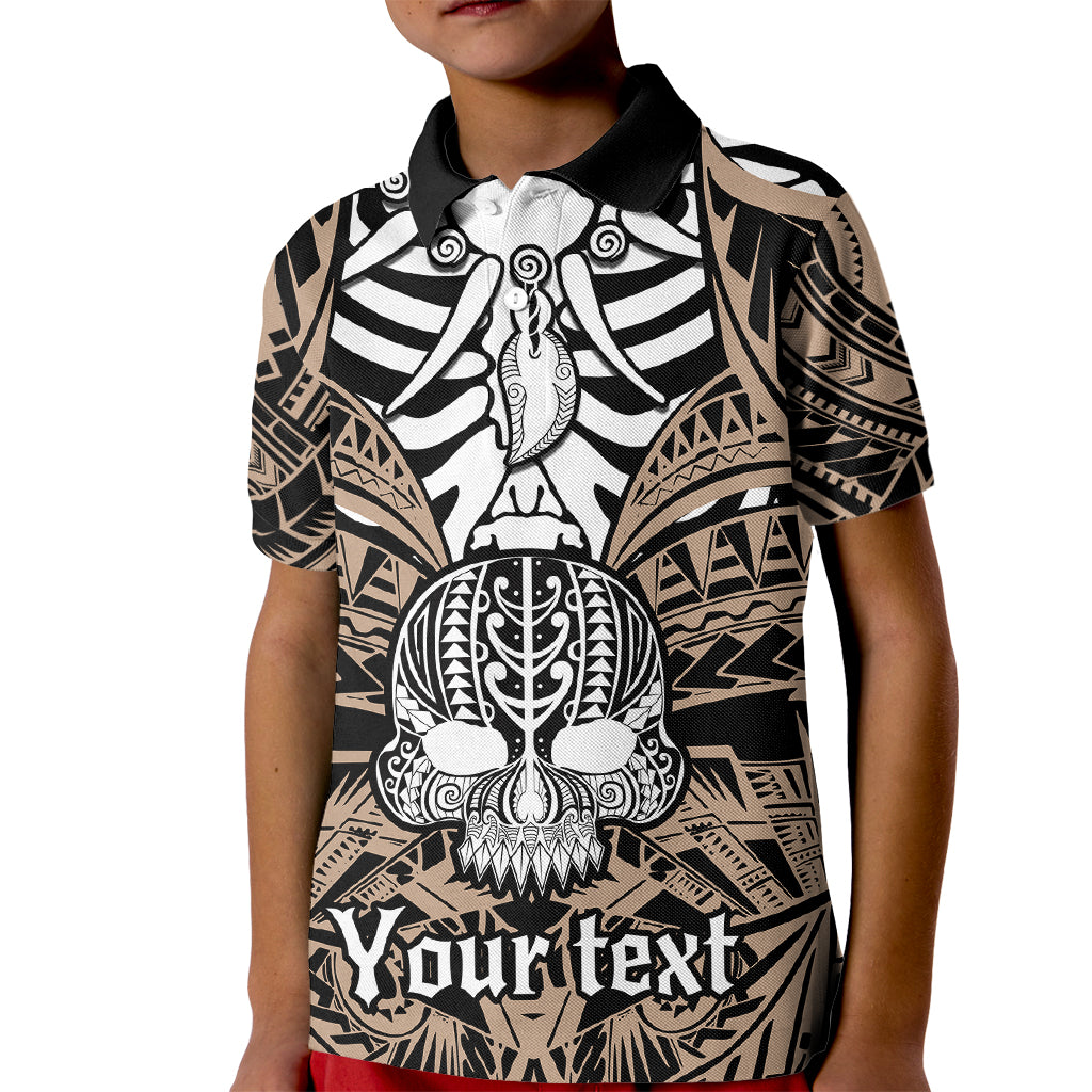 Personalised Polynesia Skull Kid Polo Shirt With Boars Tusk Gold Arty Vibe - Wonder Print Shop