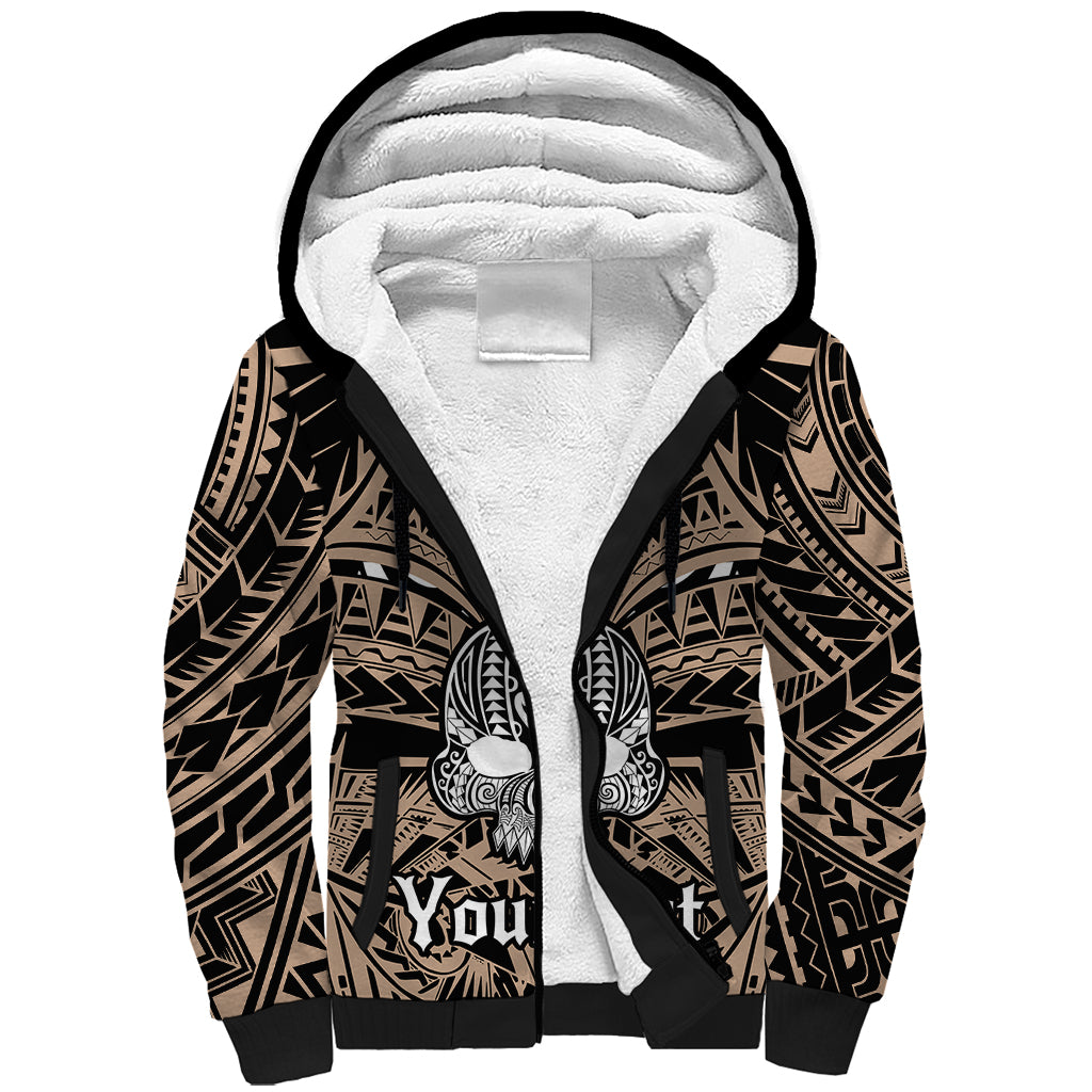 Personalised Polynesia Skull Sherpa Hoodie With Boars Tusk Gold Arty Vibe - Wonder Print Shop