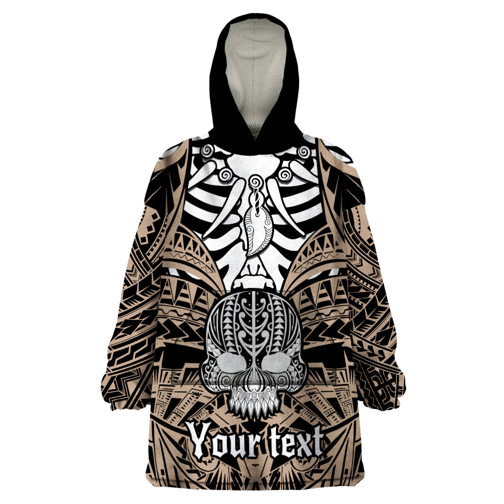 Personalised Polynesia Skull Wearable Blanket Hoodie With Boars Tusk Gold Arty Vibe - Wonder Print Shop