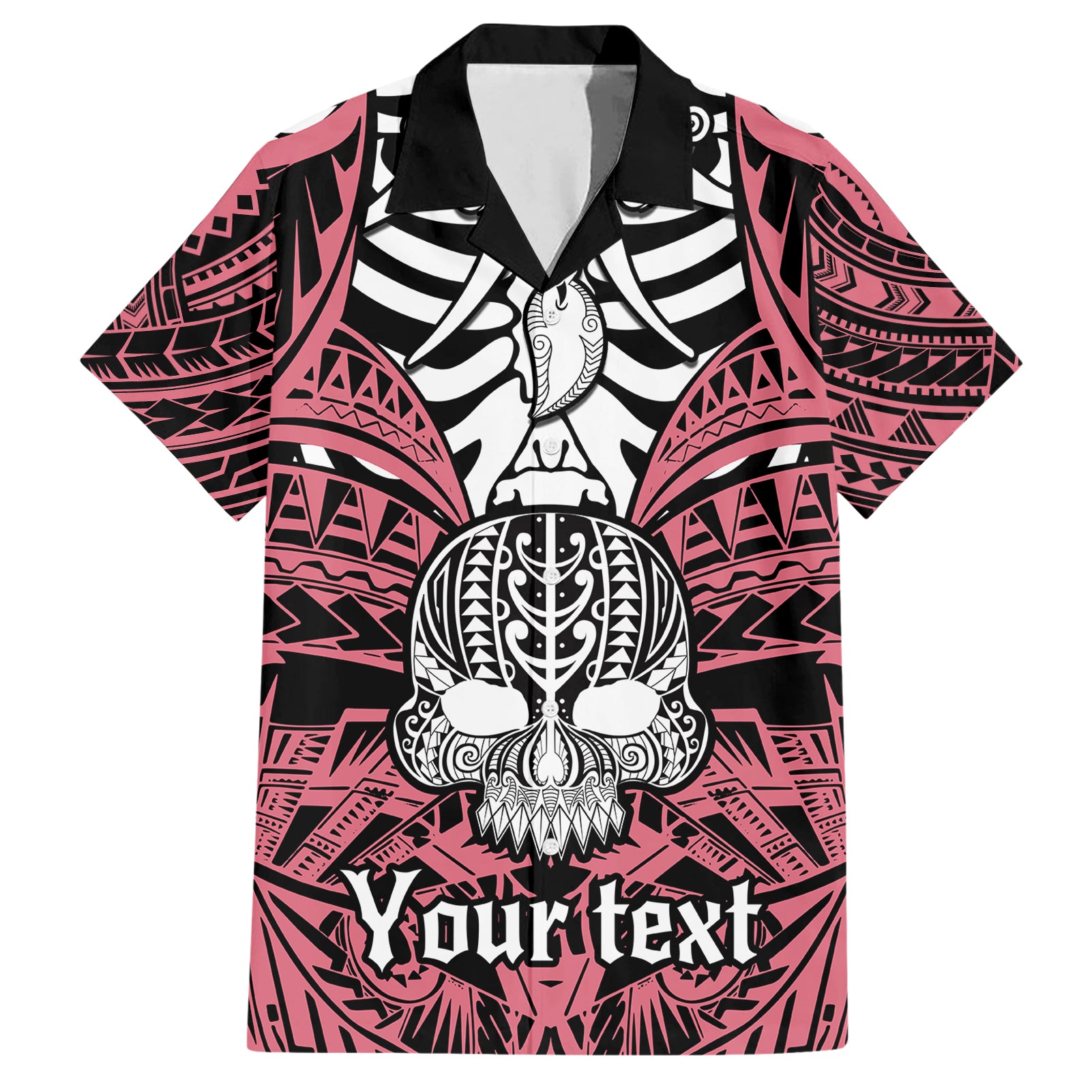 Personalised Polynesia Skull Hawaiian Shirt With Boars Tusk Pink Arty Vibe - Wonder Print Shop