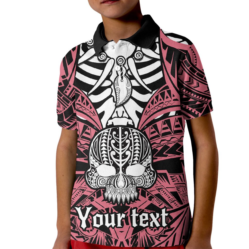 Personalised Polynesia Skull Kid Polo Shirt With Boars Tusk Pink Arty Vibe - Wonder Print Shop