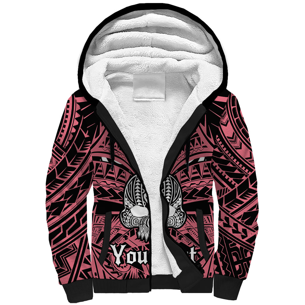 Personalised Polynesia Skull Sherpa Hoodie With Boars Tusk Pink Arty Vibe - Wonder Print Shop