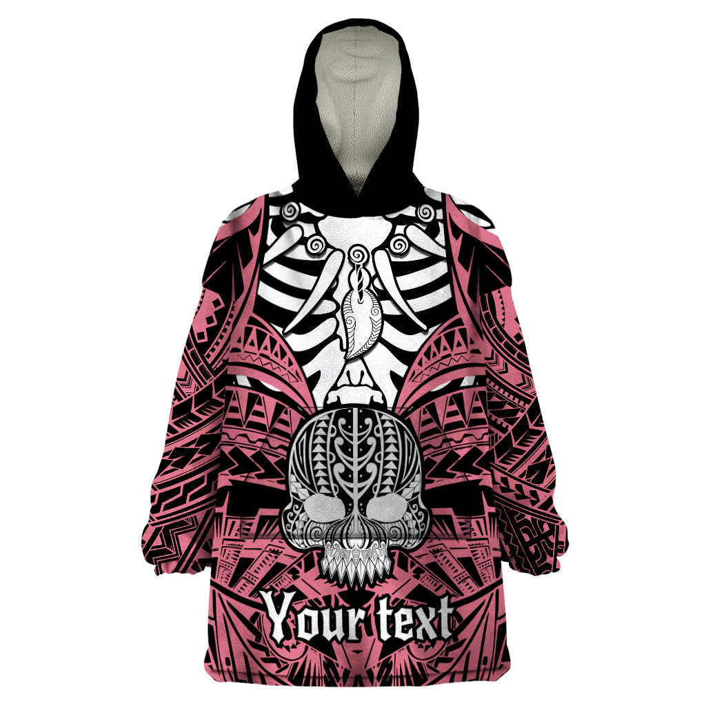 Personalised Polynesia Skull Wearable Blanket Hoodie With Boars Tusk Pink Arty Vibe - Wonder Print Shop