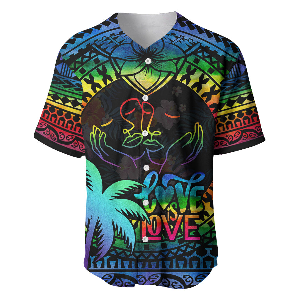 Fiji LGBT Baseball Jersey Love Is Love Tapa Pattern Rainbow Water Color LT9 - Wonder Print Shop