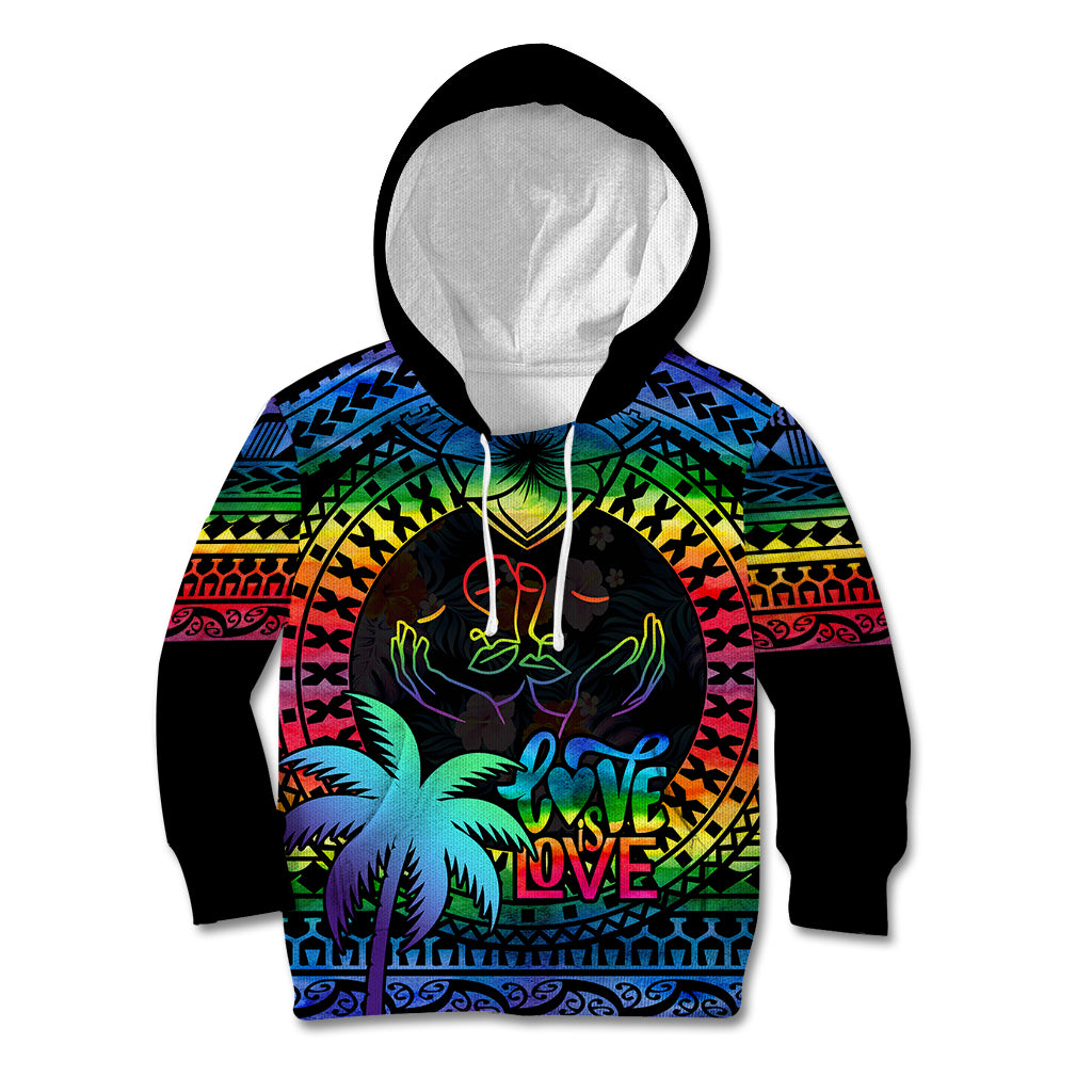 Fiji LGBT Kid Hoodie Love Is Love Tapa Pattern Rainbow Water Color - Wonder Print Shop