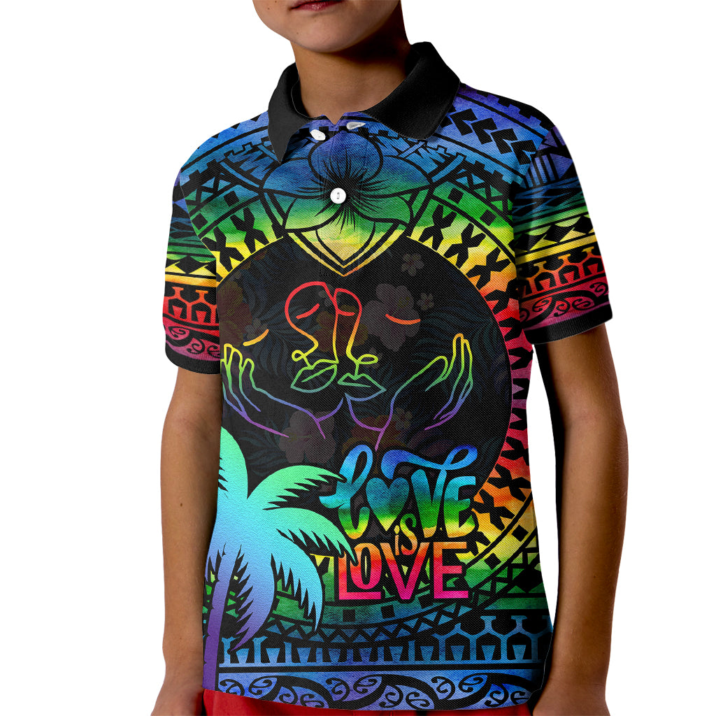 Fiji LGBT Kid Polo Shirt Love Is Love Tapa Pattern Rainbow Water Color - Wonder Print Shop