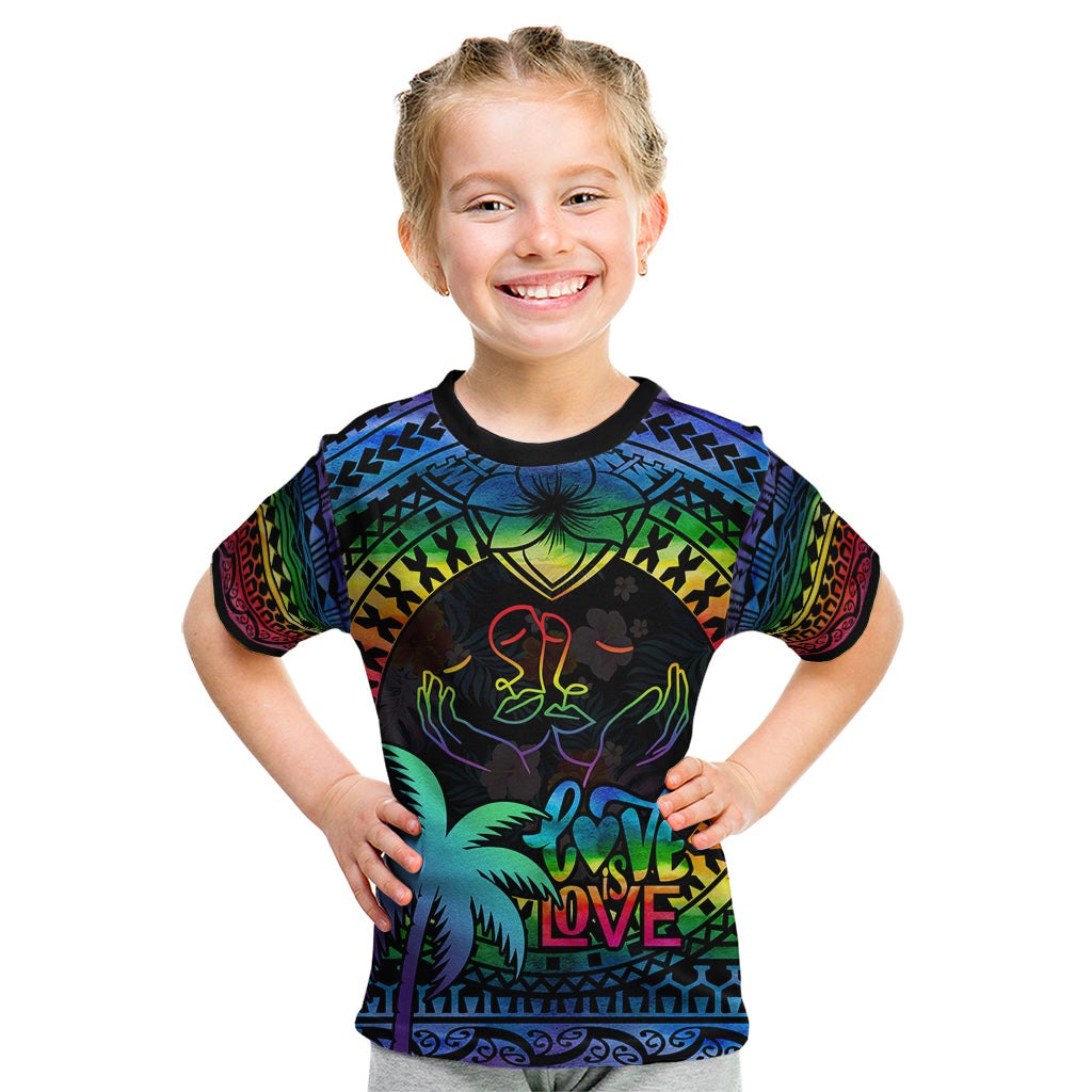 Fiji LGBT Kid T Shirt Love Is Love Tapa Pattern Rainbow Water Color - Wonder Print Shop