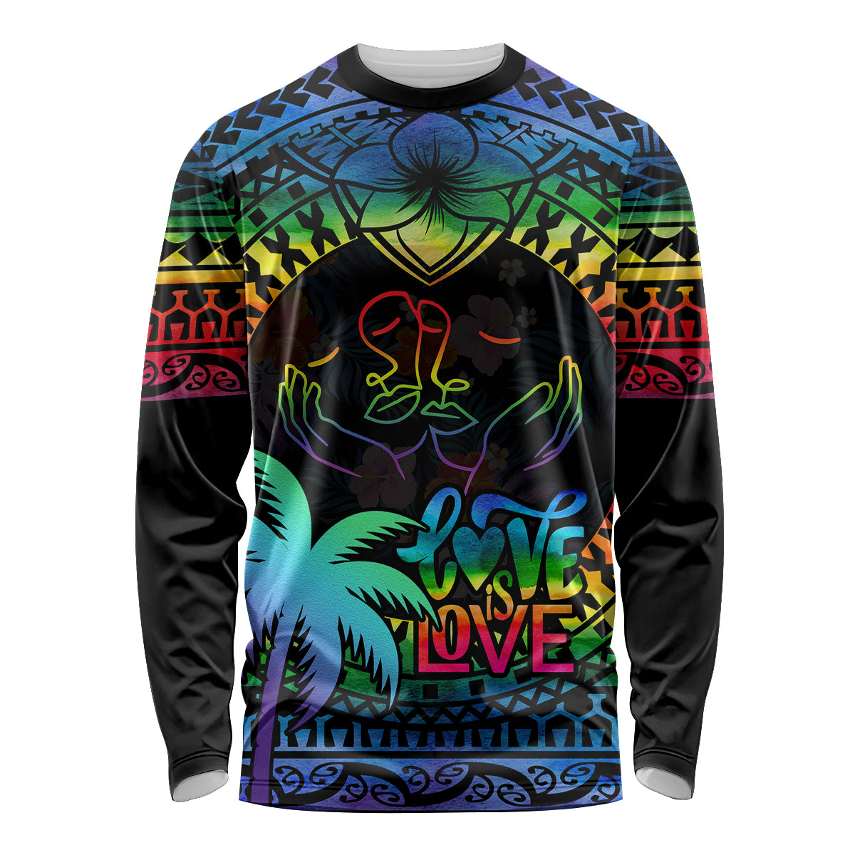 Fiji LGBT Long Sleeve Shirt Love Is Love Tapa Pattern Rainbow Water Color - Wonder Print Shop