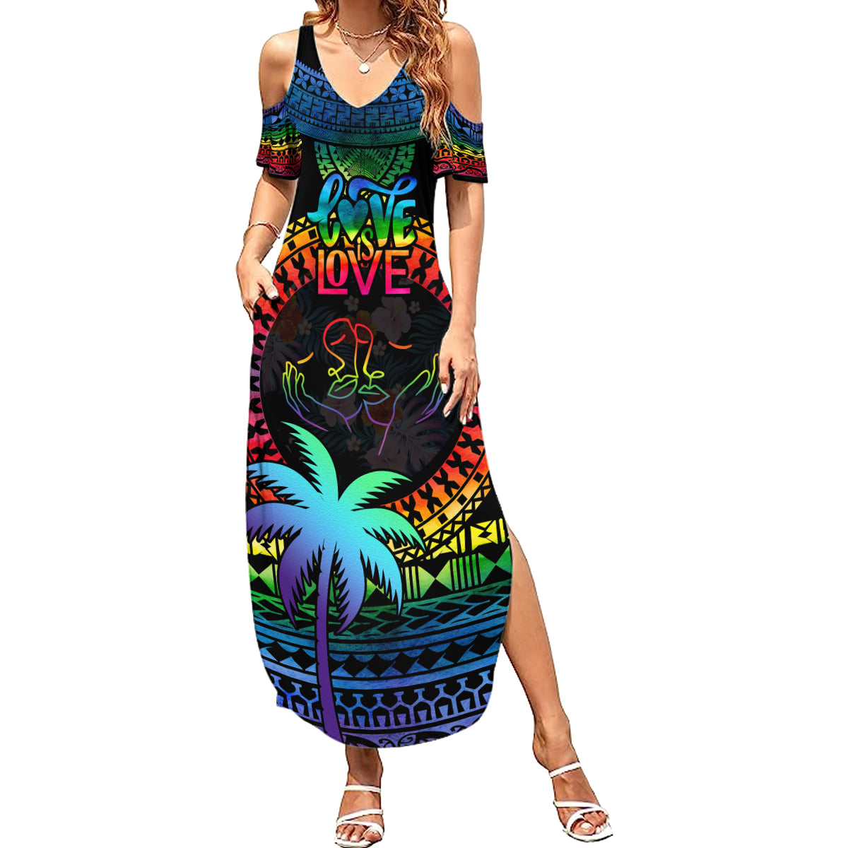 Fiji LGBT Summer Maxi Dress Love Is Love Tapa Pattern Rainbow Water Color - Wonder Print Shop