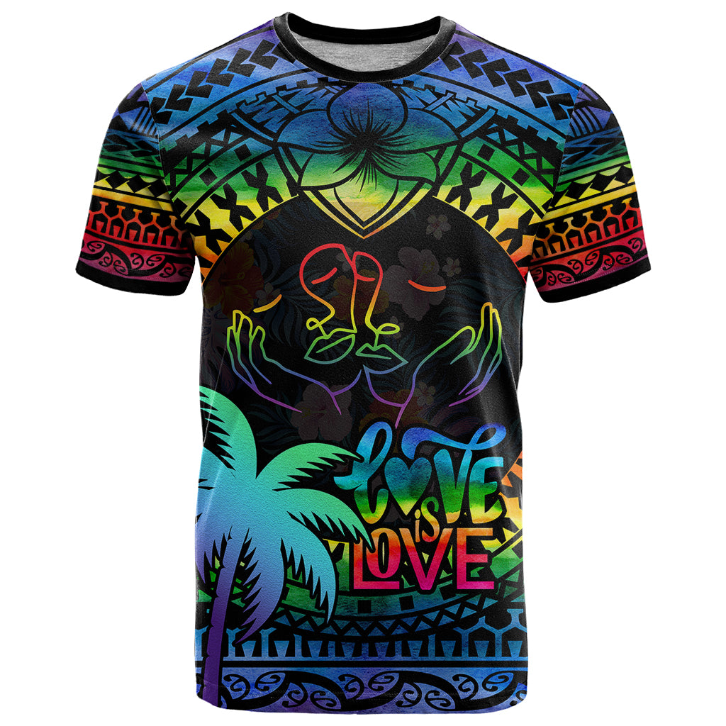 Fiji LGBT T Shirt Love Is Love Tapa Pattern Rainbow Water Color - Wonder Print Shop