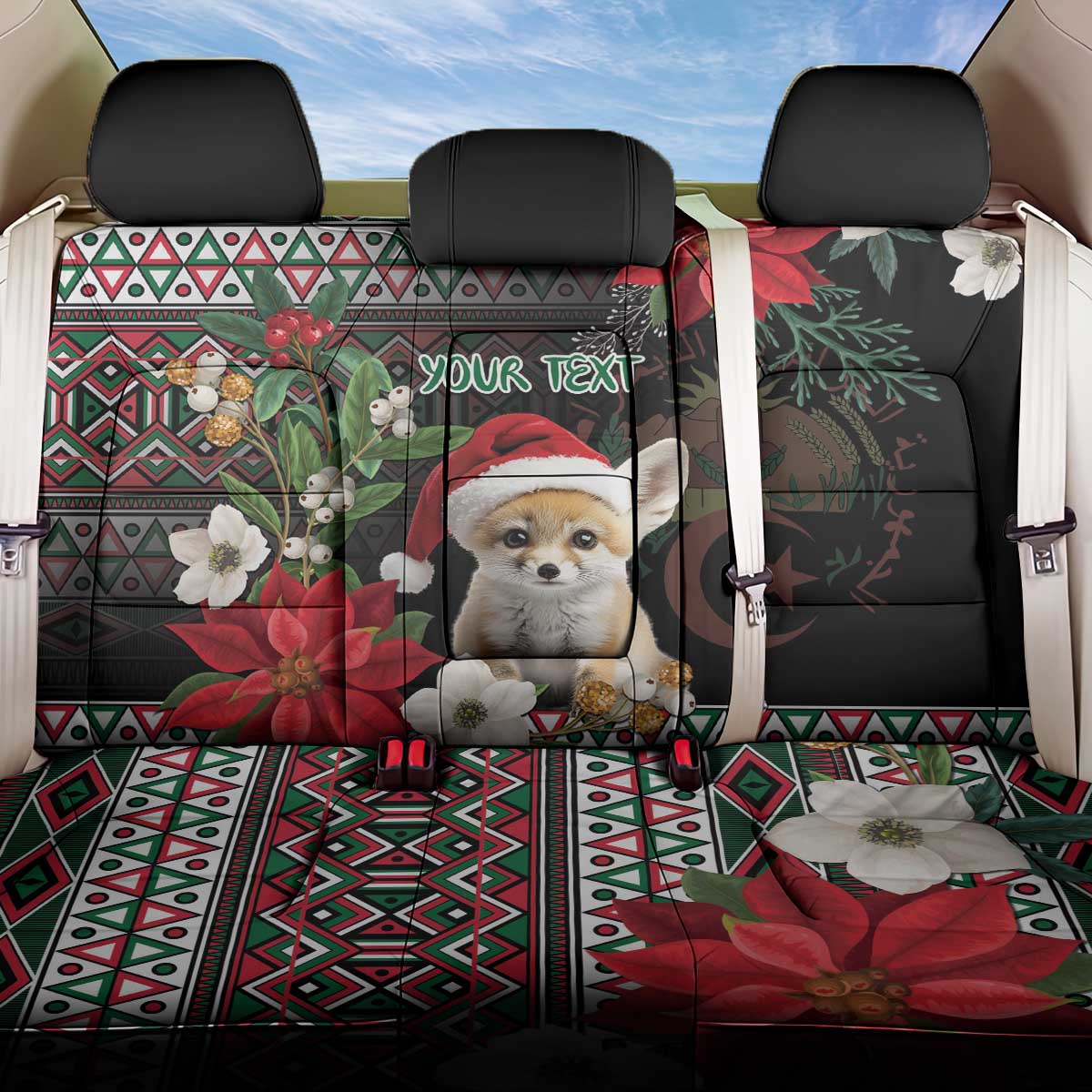 Algeria Christmas Personalized Back Car Seat Cover Fennec Fox Santa and Traditional Pattern LT9 - Wonder Print Shop