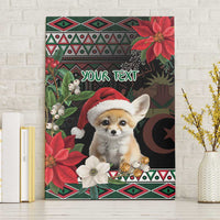 Fennec fox Christmas canvas wall art with Santa hat, poinsettias, and “YOUR TEXT”