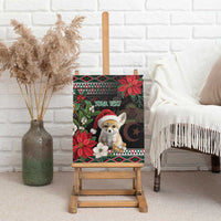 Canvas wall art of fennec fox wearing Santa hat, poinsettias, and “YOUR TEXT”