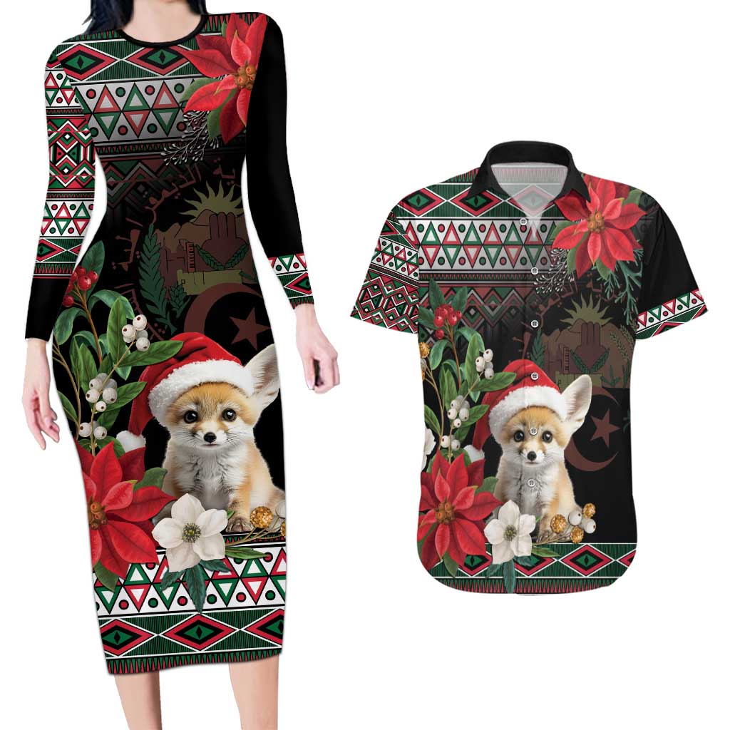 Algeria Christmas Personalized Couples Matching Long Sleeve Bodycon Dress and Hawaiian Shirt Fennec Fox Santa and Traditional Pattern LT9 - Wonder Print Shop