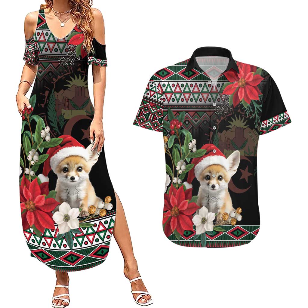 Algeria Christmas Personalized Couples Matching Summer Maxi Dress and Hawaiian Shirt Fennec Fox Santa and Traditional Pattern LT9 - Wonder Print Shop