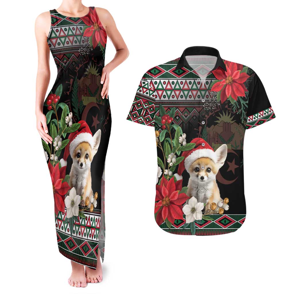 Algeria Christmas Personalized Couples Matching Tank Maxi Dress and Hawaiian Shirt Fennec Fox Santa and Traditional Pattern LT9 - Wonder Print Shop