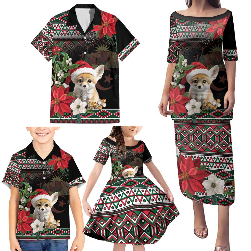 Algeria Christmas Personalized Family Matching Puletasi and Hawaiian Shirt Fennec Fox Santa and Traditional Pattern - Wonder Print Shop