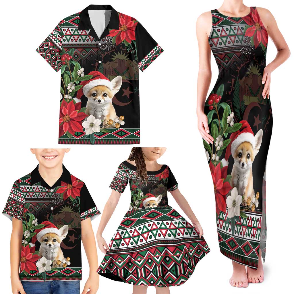 Algeria Christmas Personalized Family Matching Tank Maxi Dress and Hawaiian Shirt Fennec Fox Santa and Traditional Pattern - Wonder Print Shop