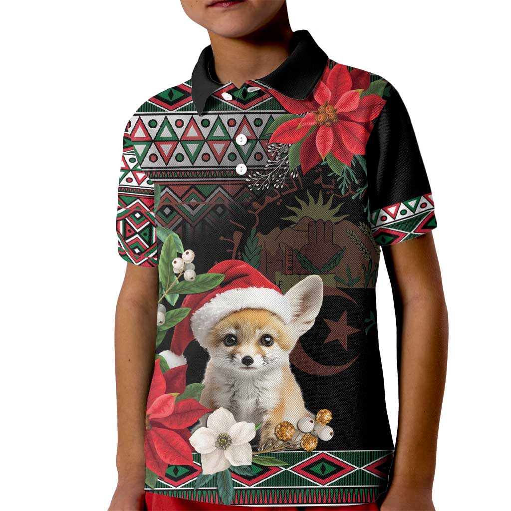 Algeria Christmas Personalized Kid Polo Shirt Fennec Fox Santa and Traditional Pattern - Wonder Print Shop