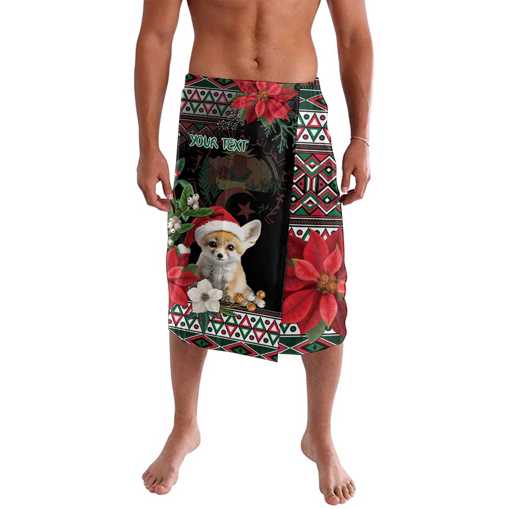 Men's black tropical Christmas print swim shorts with fox and poinsettia, front view