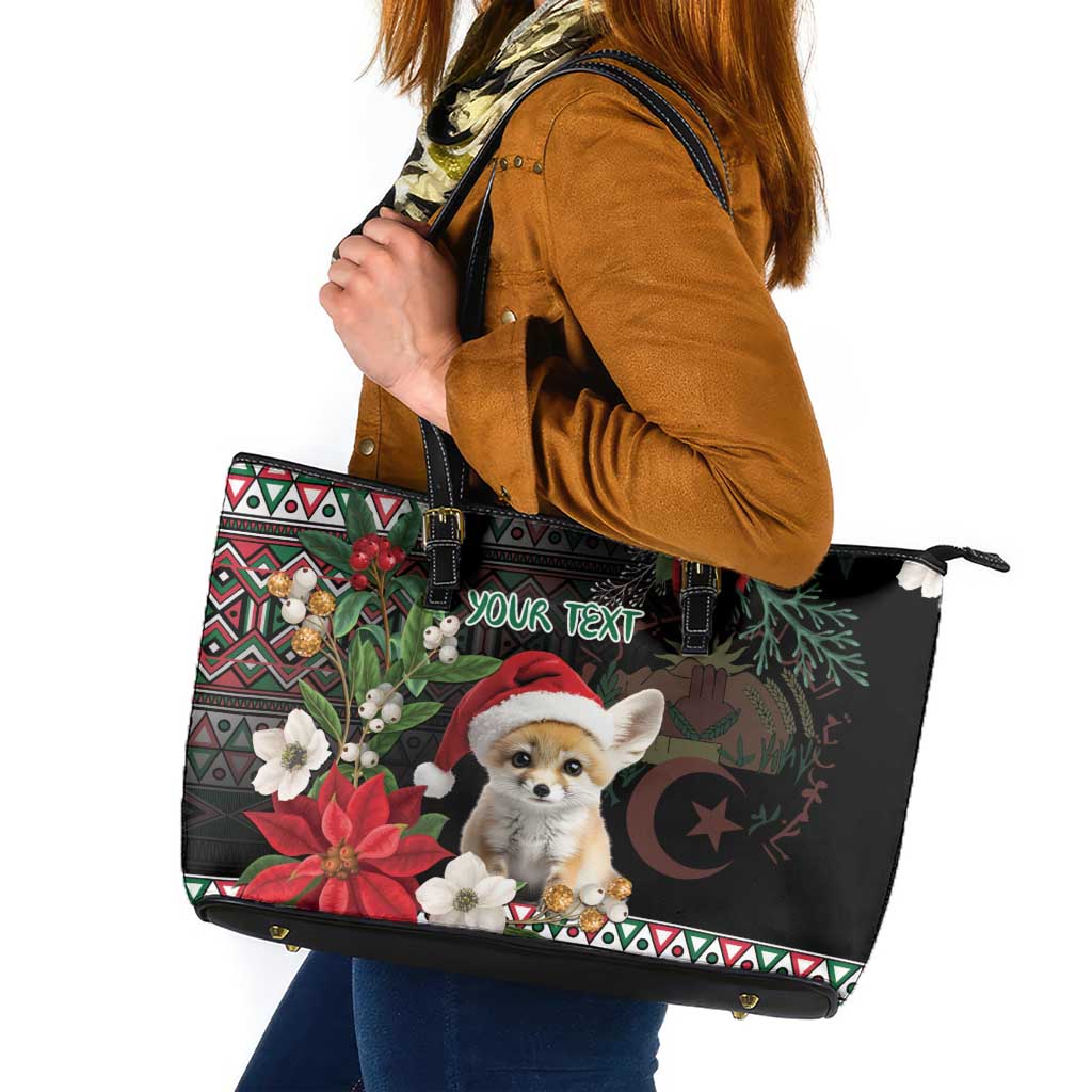 Algeria Christmas Personalized Leather Tote Bag Fennec Fox Santa and Traditional Pattern - Wonder Print Shop