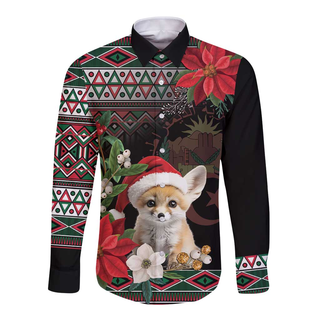 Algeria Christmas Personalized Long Sleeve Button Shirt Fennec Fox Santa and Traditional Pattern - Wonder Print Shop