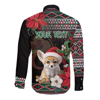Unisex long-sleeve button shirt, black back with YOUR TEXT and Christmas fennec fox design