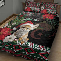 Personalized quilt bed set on dark quilt with fennec fox in Santa hat and 'YOUR TEXT'