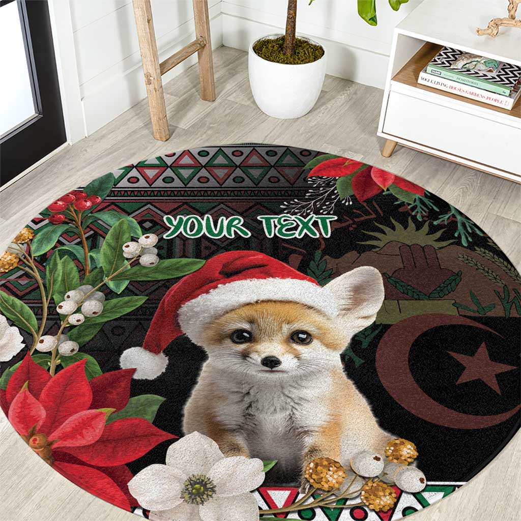 Personalized round carpet featuring fennec fox Santa hat and floral traditional pattern