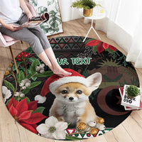 Personalized round carpet with fennec fox Santa hat and Your Text center print