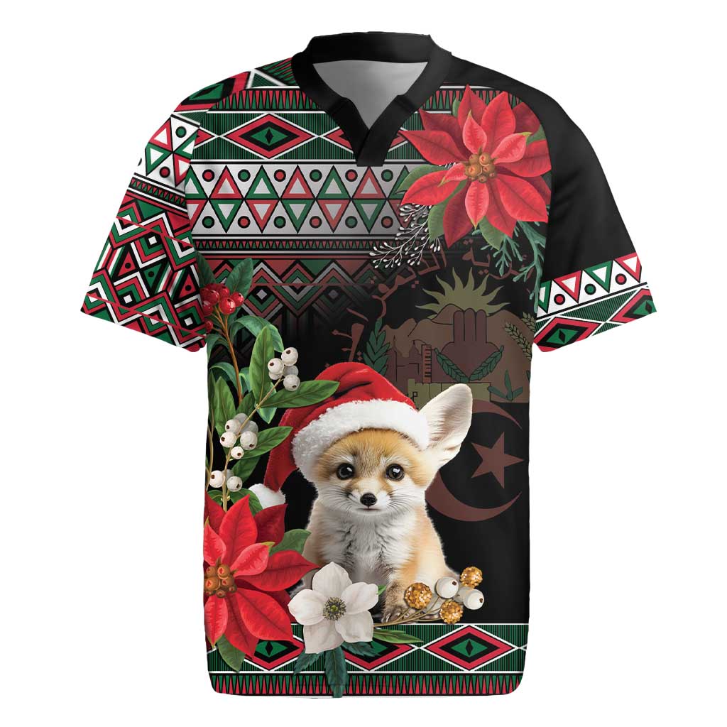 Algeria Christmas Personalized Rugby Jersey Fennec Fox Santa and Traditional Pattern - Wonder Print Shop