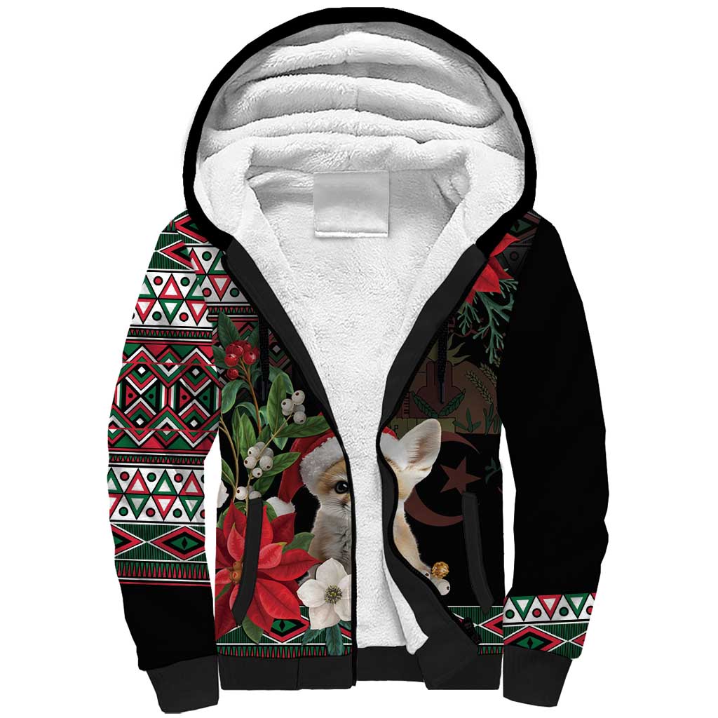 Algeria Christmas Personalized Sherpa Hoodie Fennec Fox Santa and Traditional Pattern - Wonder Print Shop