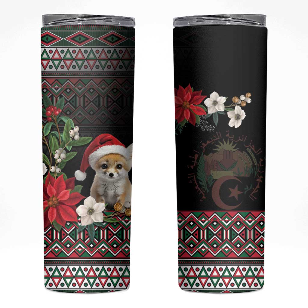 Algeria Christmas Personalized Skinny Tumbler Fennec Fox Santa and Traditional Pattern - Wonder Print Shop