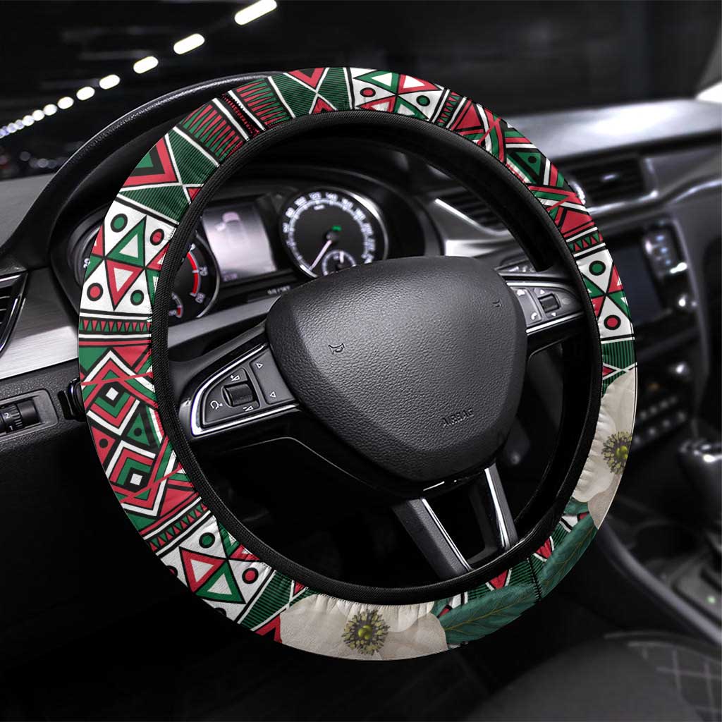 Algeria Christmas Steering Wheel Cover Fennec Fox Santa and Traditional Pattern - Wonder Print Shop