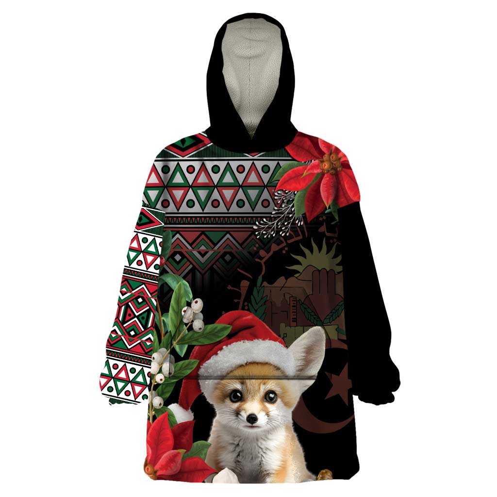 Algeria Christmas Personalized Wearable Blanket Hoodie Fennec Fox Santa and Traditional Pattern - Wonder Print Shop