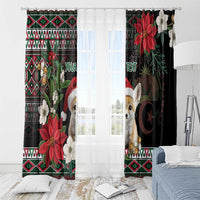 Fennec fox Christmas window curtains with colorful traditional border and hanging top grommets