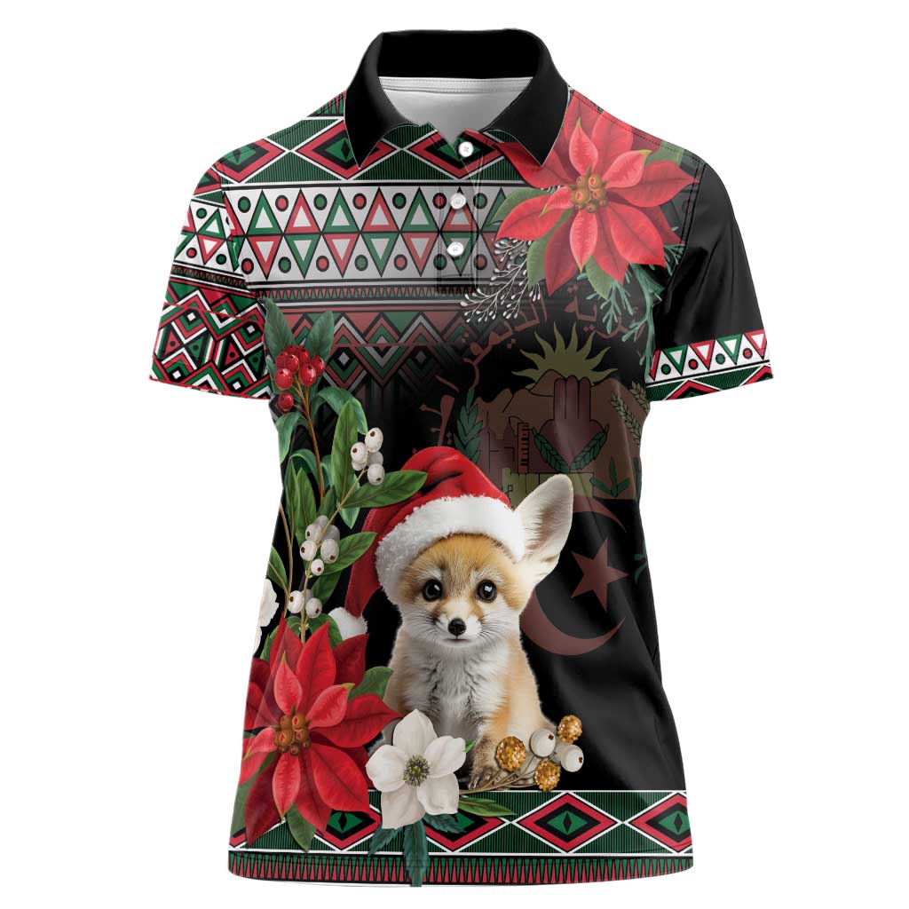 Algeria Christmas Personalized Women Polo Shirt Fennec Fox Santa and Traditional Pattern - Wonder Print Shop