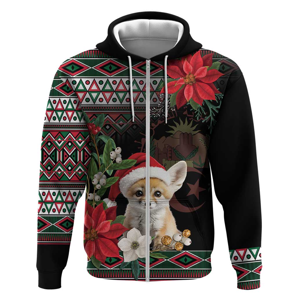 Algeria Christmas Personalized Zip Hoodie Fennec Fox Santa and Traditional Pattern - Wonder Print Shop